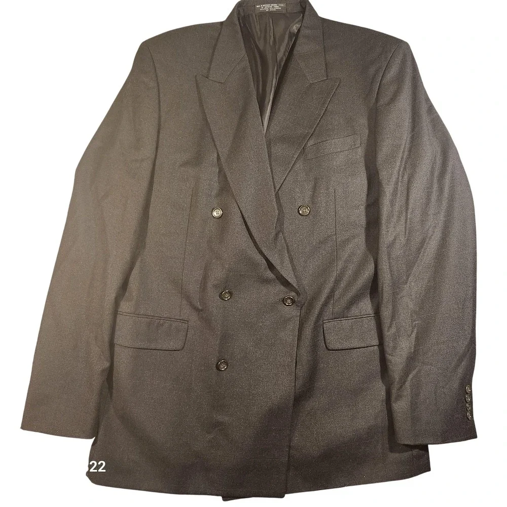 Albert Nipon Blazer Mens 46 Long Charcoal Wool Cashmere Double Breasted Made USA